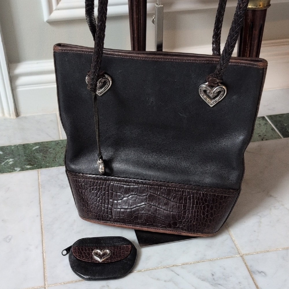Brighton Vintage Leather Shoulder Bag And Matching Zip Pouch. - Picture 1 of 10